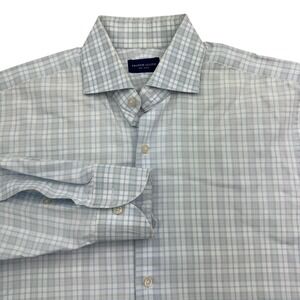 Proper Cloth Shirt Mens Large 16 - 30 Blue Gray Check Dress Button Front Cotton